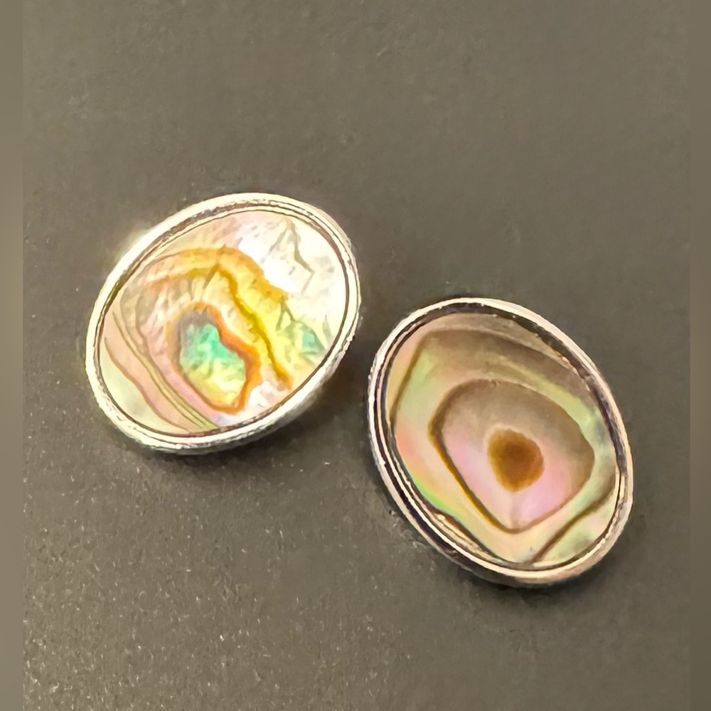 1960s Whiting & Davis Abalone Shell Clip On Earrings Vintage - EUC